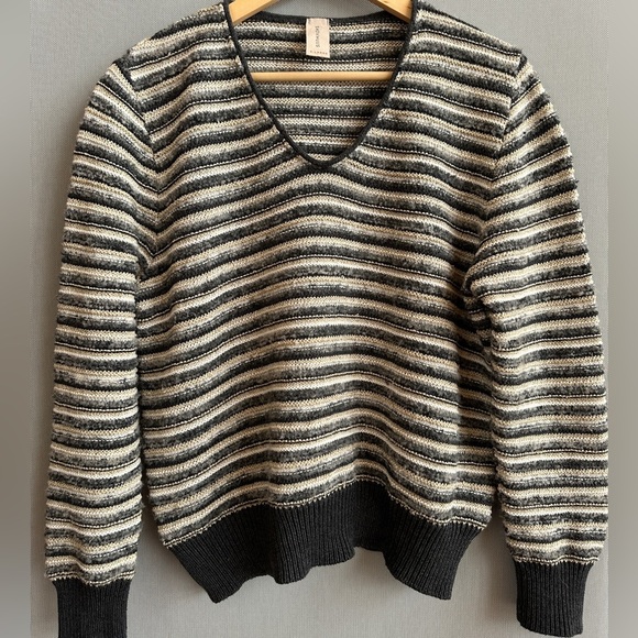Cotton Blend Striped Knit Sweater | - Picture 1 of 8